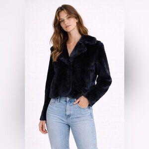 Reiss Navy Faux Fur Jacket